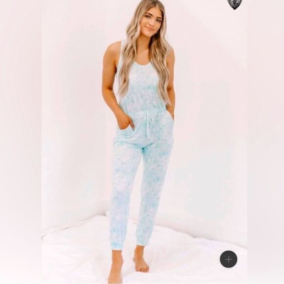 Fantastic Fawn Jump Right In Sleeveless Jogger SweatJumpsuit-Tie dye-Multicolor - Picture 2 of 12